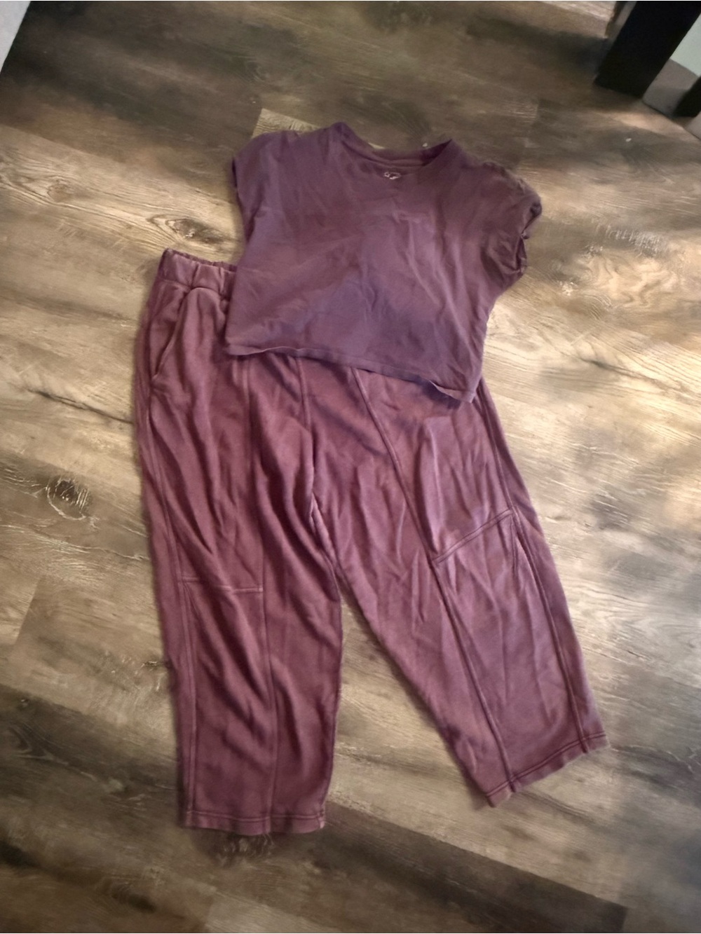 aerie Women's Purple Cropped Relaxed Pants Set